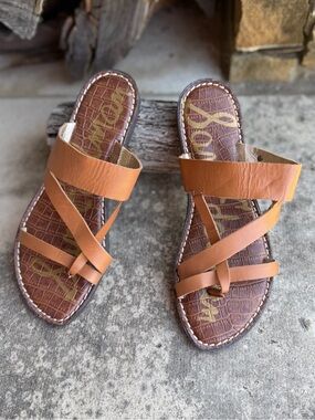 Sam Edelman Brown Cross-band Leather Slide Sandals Sz-6.5M.  X